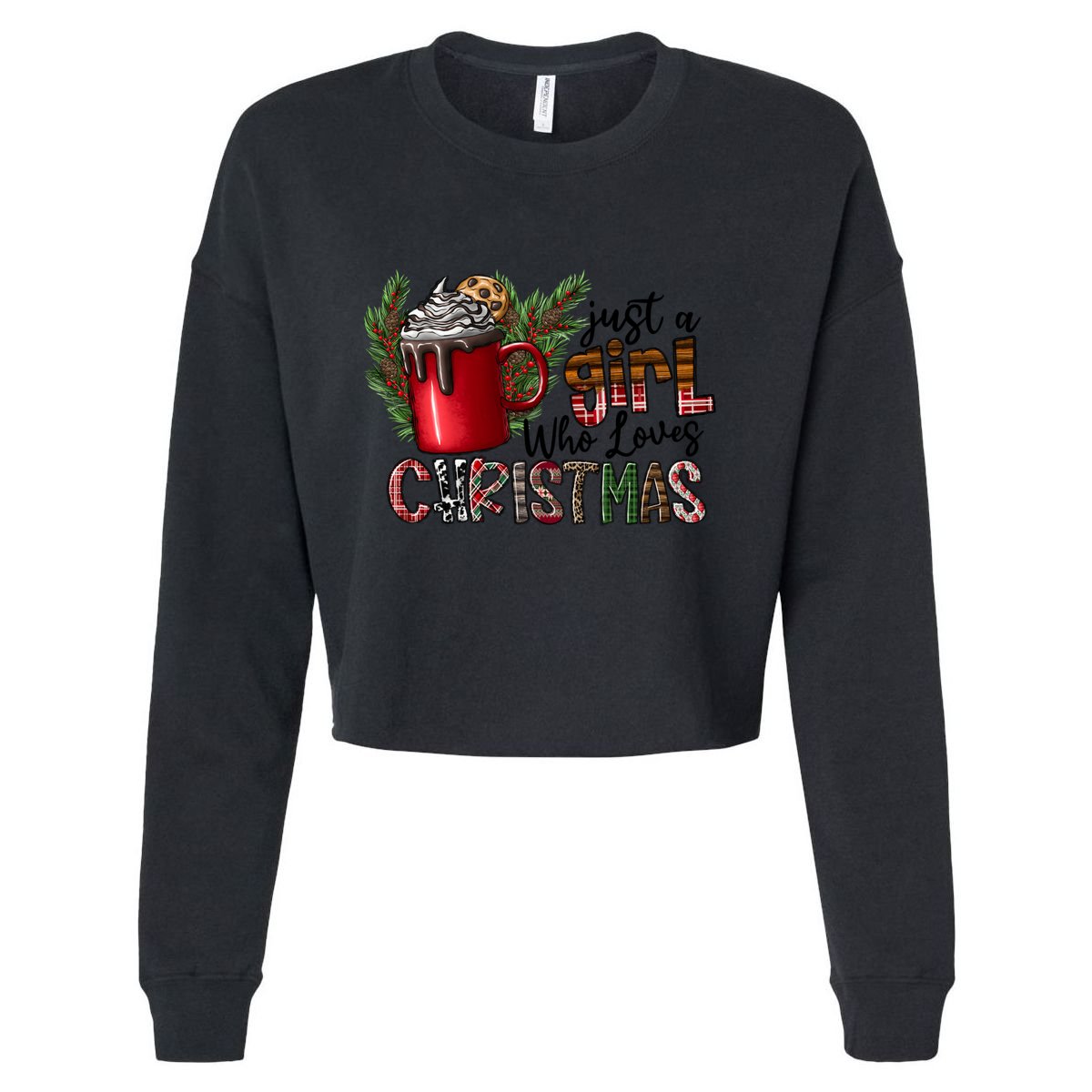 Just A Who Loves Christmas Coffee Cute Gift Cropped Pullover Crew
