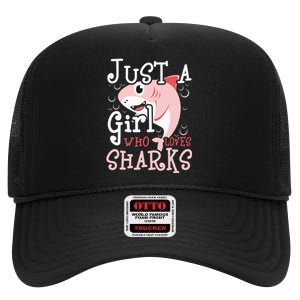 Just A Who Loves Sharks Marine Biologist Shark Lovers High Crown Mesh Back Trucker Hat