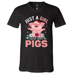 Just A Who Loves Pigs V-Neck T-Shirt