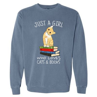 Just A Who Loves Books And Cats Funny Reading Short Sleeve Garment-Dyed Sweatshirt