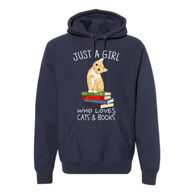 Just A Who Loves Books And Cats Funny Reading Short Sleeve Premium Hoodie