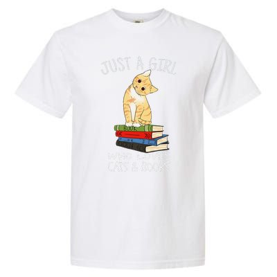 Just A Who Loves Books And Cats Funny Reading Short Sleeve Garment-Dyed Heavyweight T-Shirt