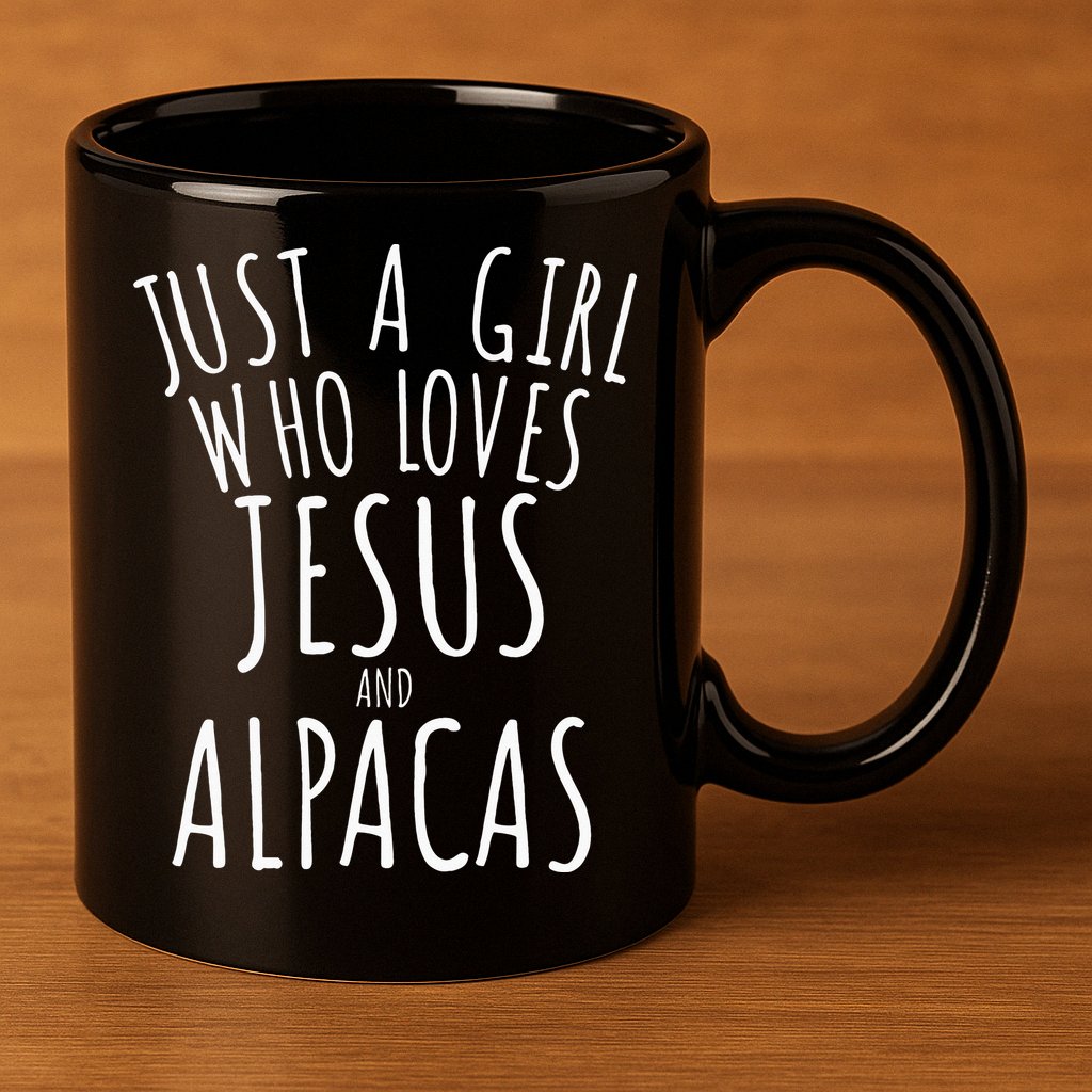 Just a who Loves Jesus and Alpacas Funny 11oz C Handle Ceramic Mug