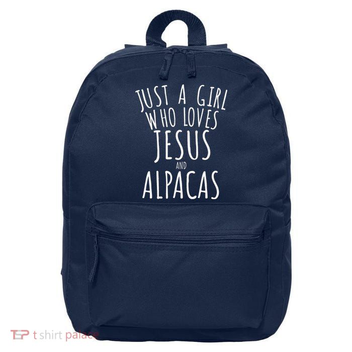 Just a who Loves Jesus and Alpacas Funny 16 in Basic Backpack