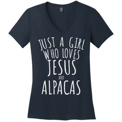 Just a who Loves Jesus and Alpacas Funny Women's V-Neck T-Shirt