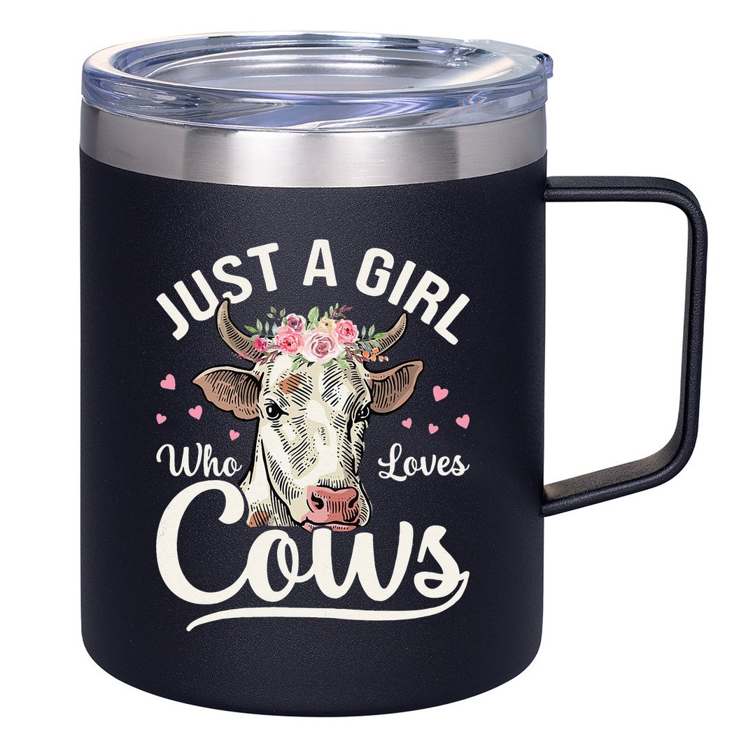 Just a  Who Loves Cows Funny Cute Cow for Girls  12oz Stainless Steel Coffee Mug
