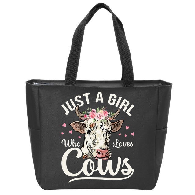 Just a  Who Loves Cows Funny Cute Cow for Girls  Zip Tote Bag
