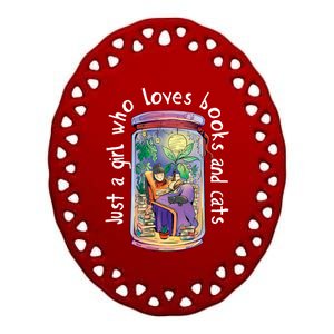 Just A Who Loves Books And Cats Book Nerd Librarian Gift Ceramic Oval Ornament