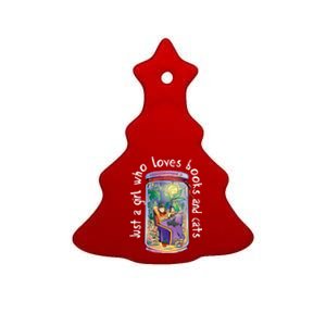 Just A Who Loves Books And Cats Book Nerd Librarian Gift Ceramic Tree Ornament