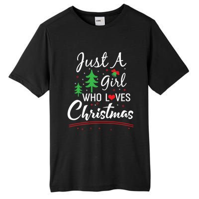 Just A Who Loves Christmas Great Christmas Tree Heart Gift Tall Fusion ChromaSoft Performance T-Shirt