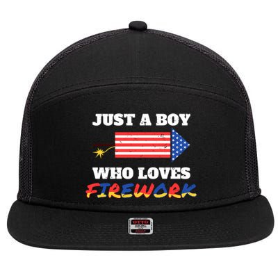 Just A Who Loves Firework Firecrackers 4th Of July Gift 7 Panel Mesh Trucker Snapback Hat