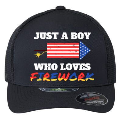 Just A Who Loves Firework Firecrackers 4th Of July Gift Flexfit Unipanel Trucker Cap