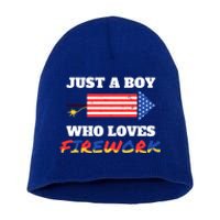 Just A Who Loves Firework Firecrackers 4th Of July Gift Short Acrylic Beanie