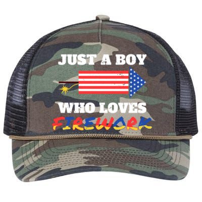 Just A Who Loves Firework Firecrackers 4th Of July Gift Retro Rope Trucker Hat Cap