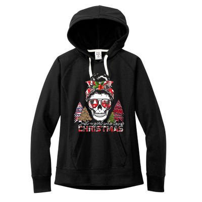 Just A Who Loves Christmas Messy Bun Red Buffalo Plaid Funny Gift Women's Fleece Hoodie