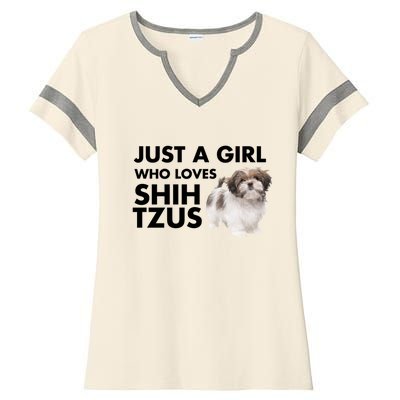 Just A Who Loves Shih Tzus Great Gift Ladies Halftime Notch Neck Tee