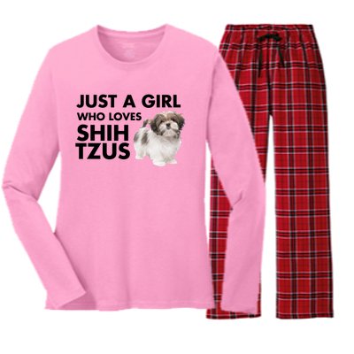 Just A Who Loves Shih Tzus Great Gift Women's Long Sleeve Flannel Pajama Set 