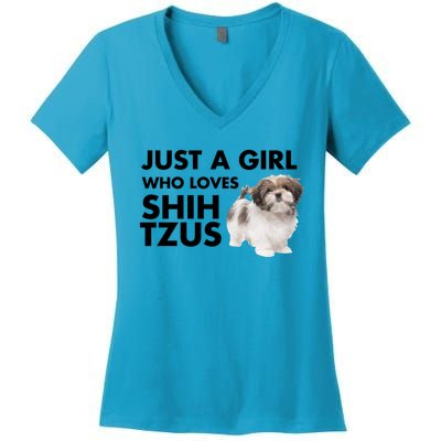 Just A Who Loves Shih Tzus Great Gift Women's V-Neck T-Shirt