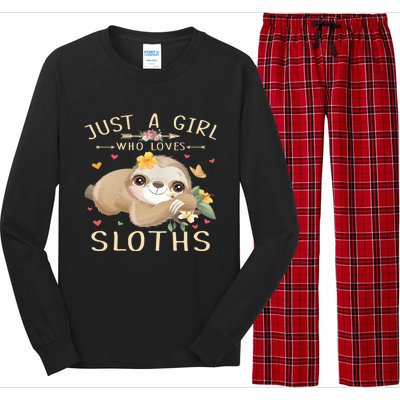 Just A Who Loves Sloths Cute Sloth Lover Gift Long Sleeve Pajama Set