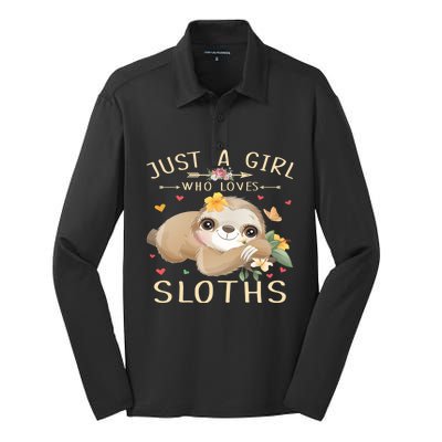 Just A Who Loves Sloths Cute Sloth Lover Gift Silk Touch Performance Long Sleeve Polo