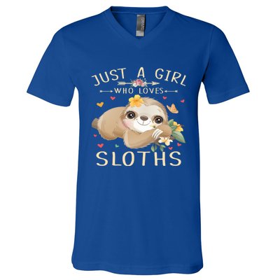 Just A Who Loves Sloths Cute Sloth Lover Gift V-Neck T-Shirt