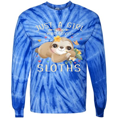 Just A Who Loves Sloths Cute Sloth Lover Gift Tie-Dye Long Sleeve Shirt