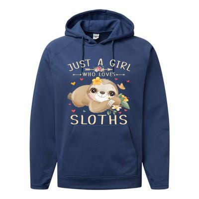 Just A Who Loves Sloths Cute Sloth Lover Gift Performance Fleece Hoodie