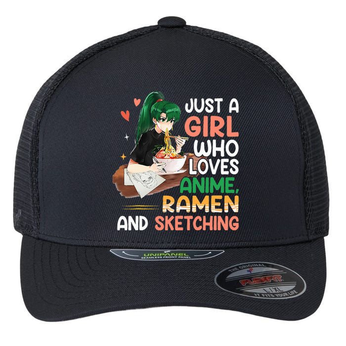 Just A  Who Loves Anime Ra And Sketching Japan Anime Flexfit Unipanel Trucker Cap