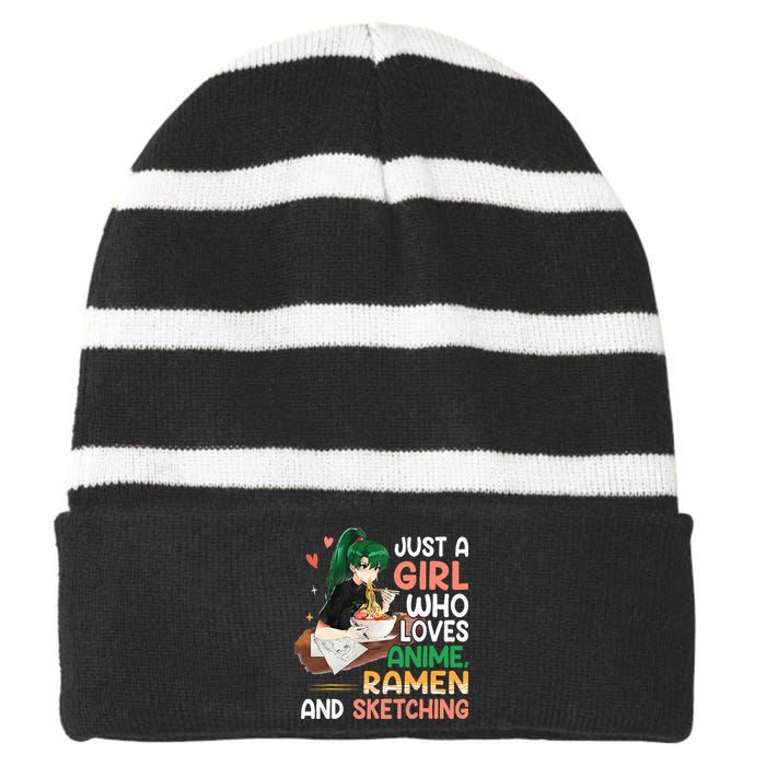 Just A  Who Loves Anime Ra And Sketching Japan Anime Striped Beanie with Solid Band