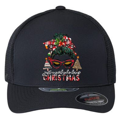 Just A Who Loves Christmas Messy Bun Xmas Plaid Cool Gift Flexfit Unipanel Trucker Cap