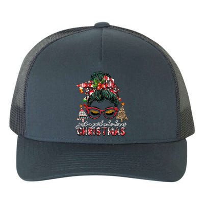 Just A Who Loves Christmas Messy Bun Xmas Plaid Cool Gift Yupoong Adult 5-Panel Trucker Hat