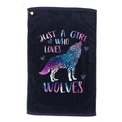 Just A Who Loves Wolves Lover Watercolor Wolf Ornament Platinum Collection Golf Towel