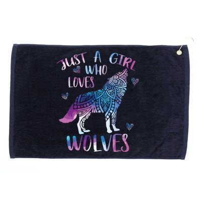 Just A Who Loves Wolves Lover Watercolor Wolf Ornament Grommeted Golf Towel