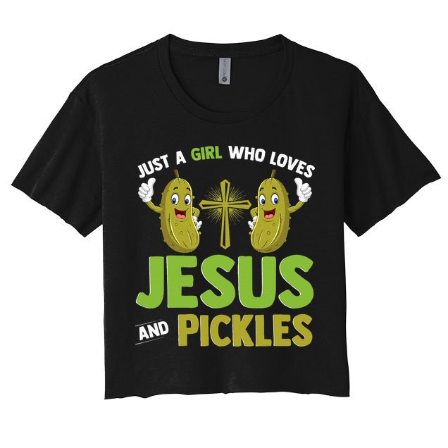 Just A Who Loves Jesus And Pickles Christian Pickles Women's Crop Top Tee