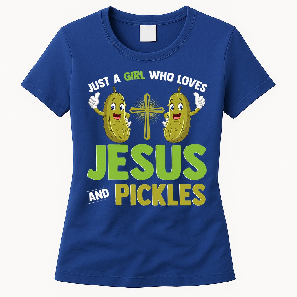 Just A Who Loves Jesus And Pickles Christian Pickles Womens T-Shirt
