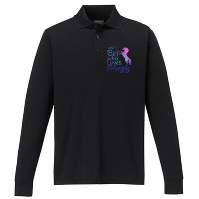 Just A Who Loves Horses Cute Horse Cute Gift Performance Long Sleeve Polo