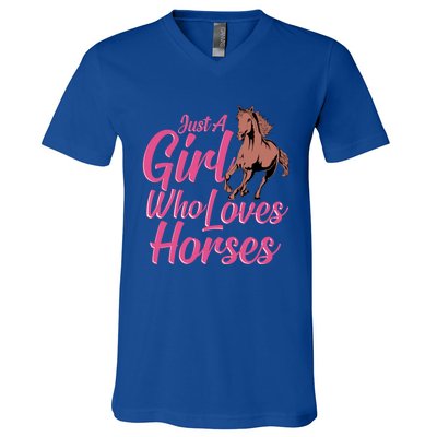 Just A Who Loves Horses Equestrian Horseback Riding Gift V-Neck T-Shirt