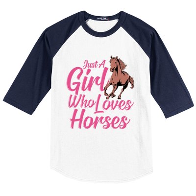 Just A Who Loves Horses Equestrian Horseback Riding Gift Baseball Sleeve Shirt