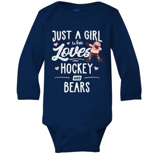 Just A Who Loves Hockey And Bears Gift Gift Baby Long Sleeve Bodysuit