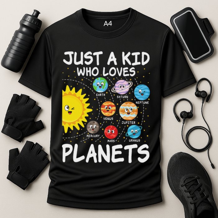 Just A Who Loves Planets Space Solar System Boy Girl Cooling Performance Crew T-Shirt