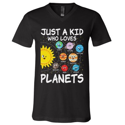Just A Who Loves Planets Space Solar System Boy Girl V-Neck T-Shirt
