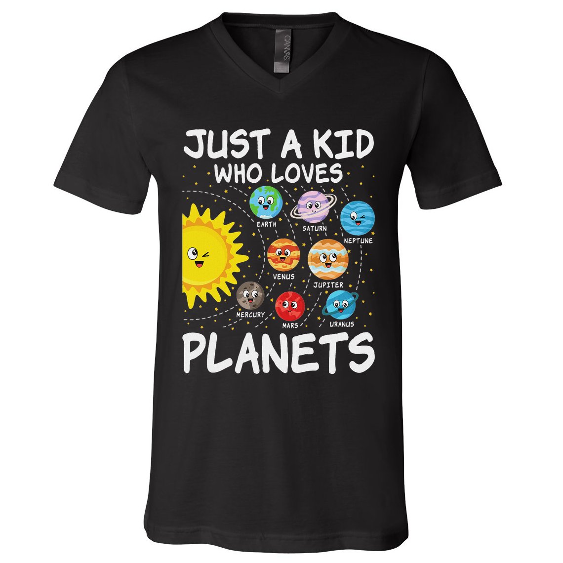 Just A Who Loves Planets Space Solar System Boy Girl V-Neck T-Shirt