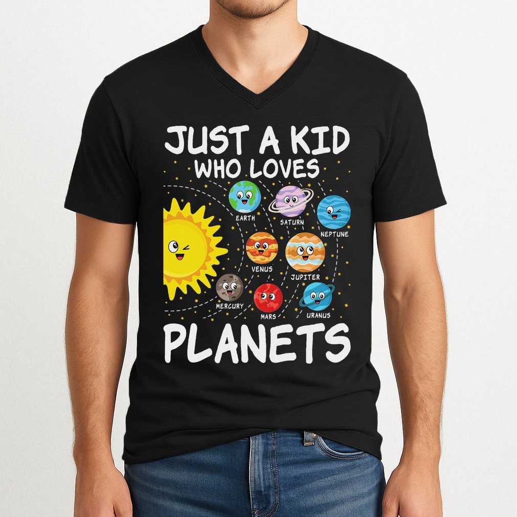 Just A Who Loves Planets Space Solar System Boy Girl V-Neck T-Shirt