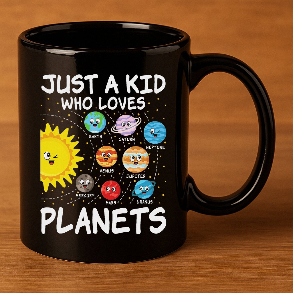 Just A Who Loves Planets Space Solar System Boy Girl 11oz C Handle Ceramic Mug