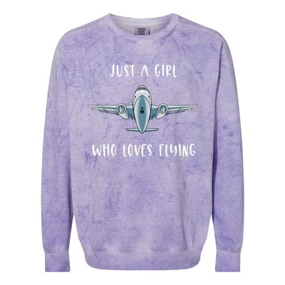 Just A Who Love Flying Female Pilot Aviation Airplane Meaningful Gift Colorblast Crewneck Sweatshirt