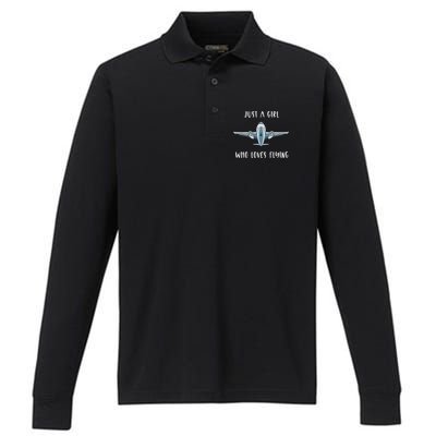 Just A Who Love Flying Female Pilot Aviation Airplane Meaningful Gift Performance Long Sleeve Polo