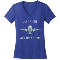 Just A Who Love Flying Female Pilot Aviation Airplane Meaningful Gift Women's V-Neck T-Shirt