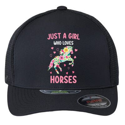 Just A Who Loves Horses Equestrian For Girls Flexfit Unipanel Trucker Cap