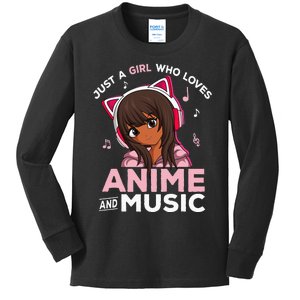 Just A  Who Loves Anime and Music Black  Anime  Kids Long Sleeve Shirt