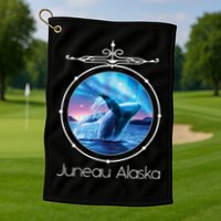 Juneau Alaska Whale Watching Aurora Borealis Souvenir Gift Golf Towel